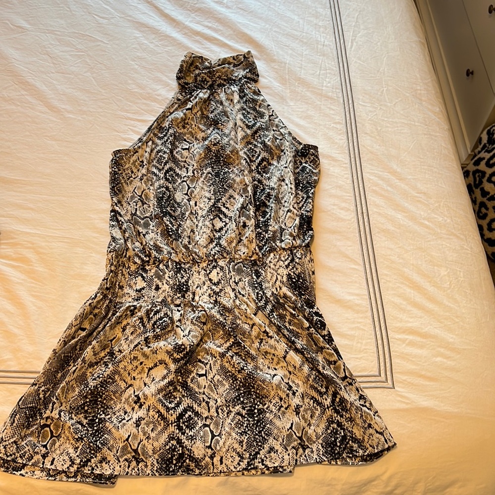 Do+Be High Neck Elastic Waist Snakeskin-Print Mini Dress